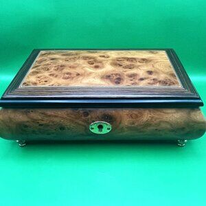 Italian Music Jewelry Box Burl Wood Veneer Felt Lined Unchained Melody Key SFMBC